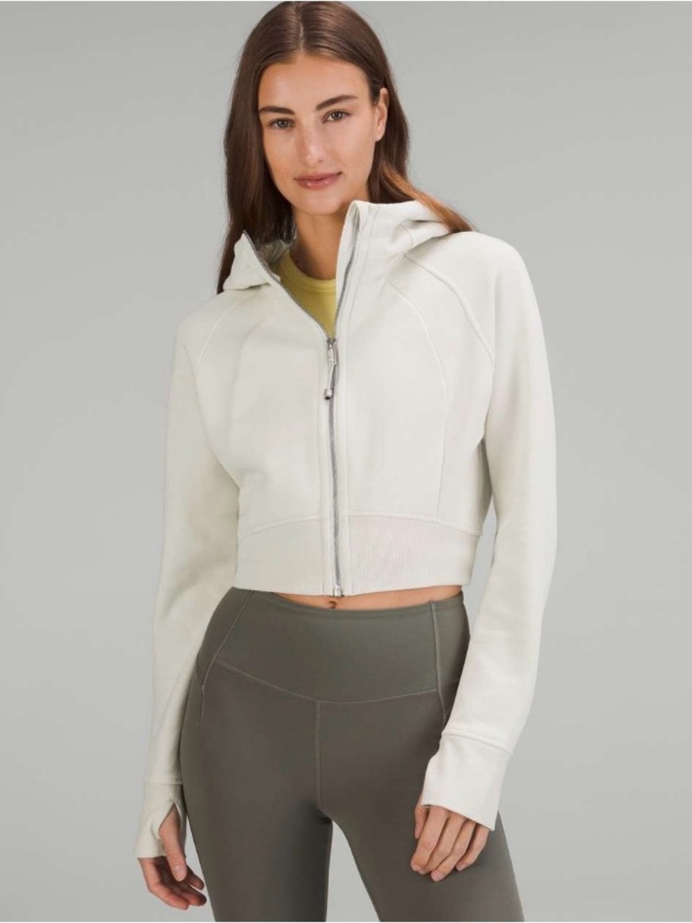 Lululemon Scuba Full-Zip Cropped Hoodie in Bone. Size 10.